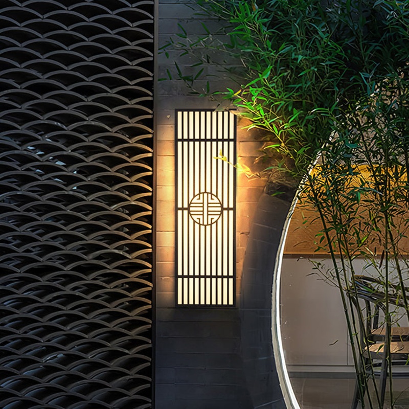 Traditional Chinese Rectangular Stainless Steel Plastic LED Outdoor Wall Sconce Lamp For Entryway