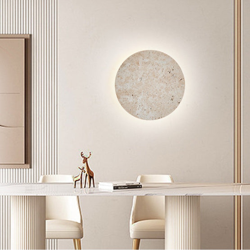 Traditional Japanese Acrylic Cave Stone Round LED Wall Sconce Lamp For Hallway