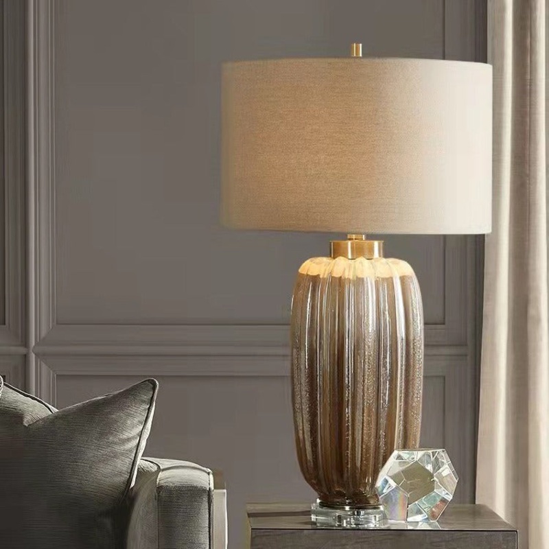 Traditional Vintage Column Ceramic Fabric 1-Light Table Lamp For Living Room