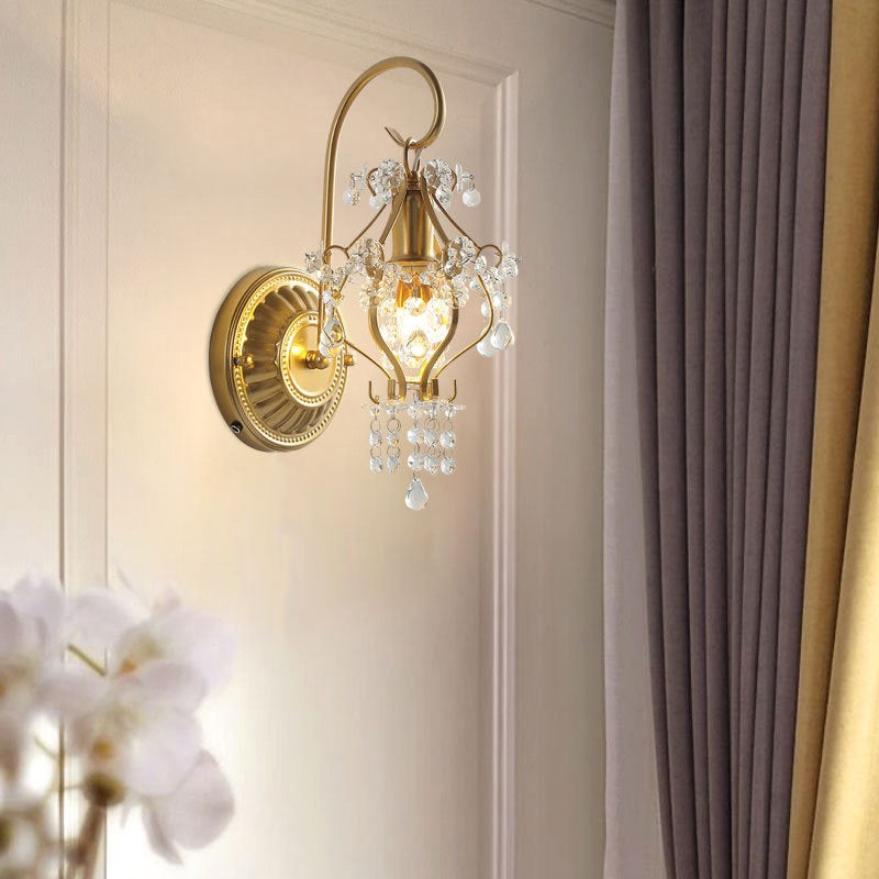 Traditional Vintage Lantern Iron Crystal 1-Light Wall Sconce Lamp For Hallway