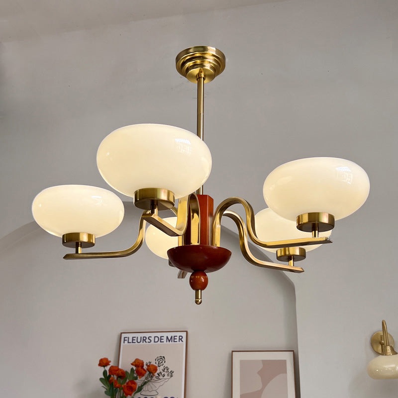 Traditional Vintage Metal Glass Oval Round 3/5 Light Chandeliers For Living Room