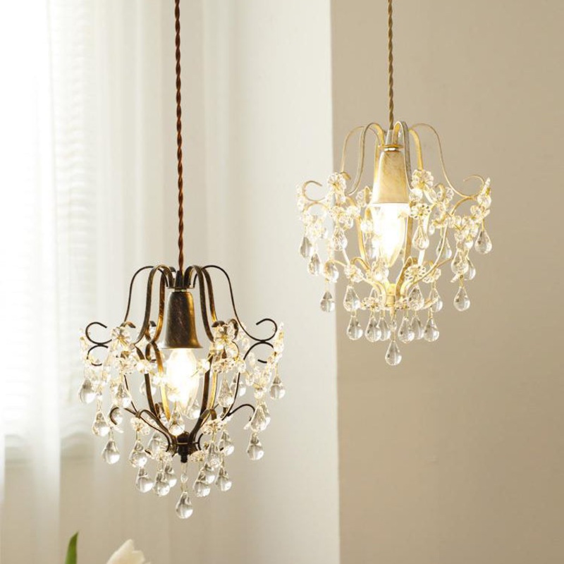 Traditional Vintage Pendant Transparent Iron Crystal 1-Light Pendant Light For Living Room