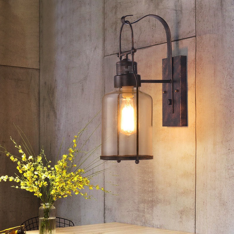 Contemporary Industrial Iron Glass Cylinder 1-Light Wall Sconce Lamp For Hallway