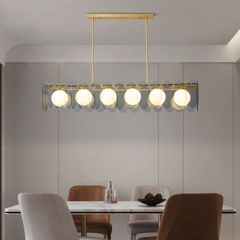 Contemporary Luxury Full Copper Glass Ball 6-Light Island Light Chandelier For Living Room