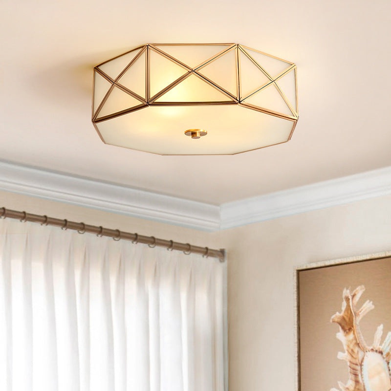 Contemporary Retro Brass Glass Octagon Geometric Line 3/4/6 Light Flush Mount Ceiling Light For Living Room