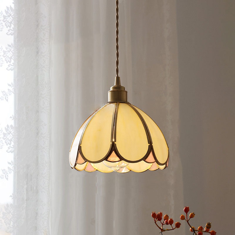 Contemporary Scandinavian Half-Round Globe Copper Glass Walnut 1-Light Pendant Light For Bedroom