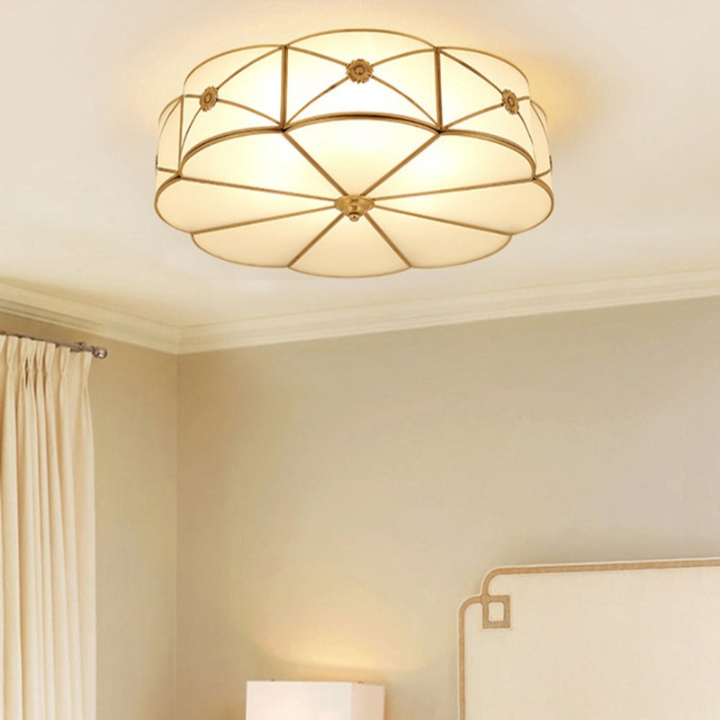 Traditional European Flower Petal Copper Glass 3/4/6 Light Flush Mount Ceiling Light For Living Room