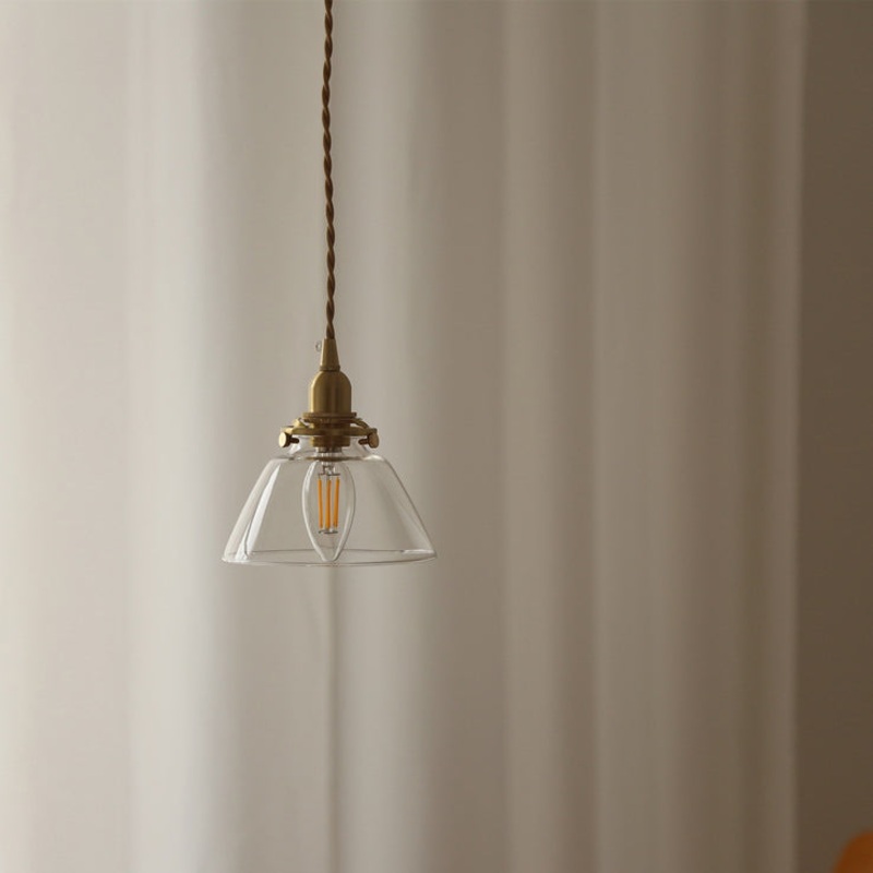 Traditional Japanese Dome Iron Copper Glass 1-Light Pendant Light For Living Room