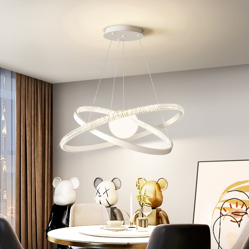 Contemporary Luxury Dual Circle Ring Iron Silicone LED Chandelier For Living Room