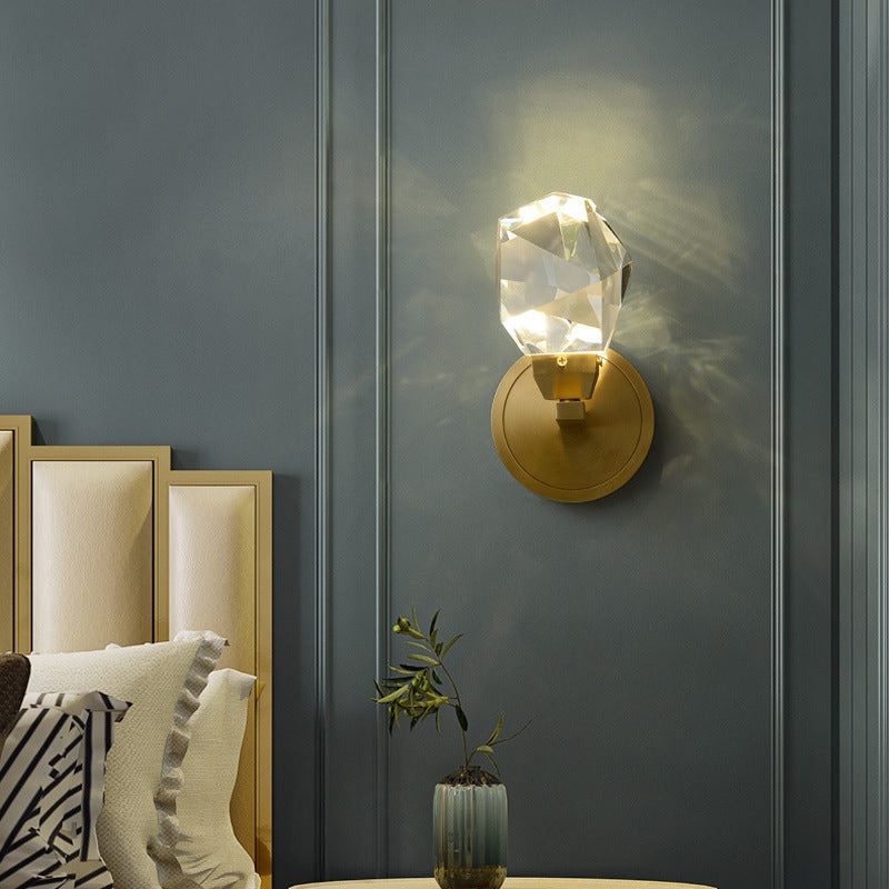 Contemporary Luxury Full Copper Crystal Stone LED Wall Sconce Lamp For Living Room