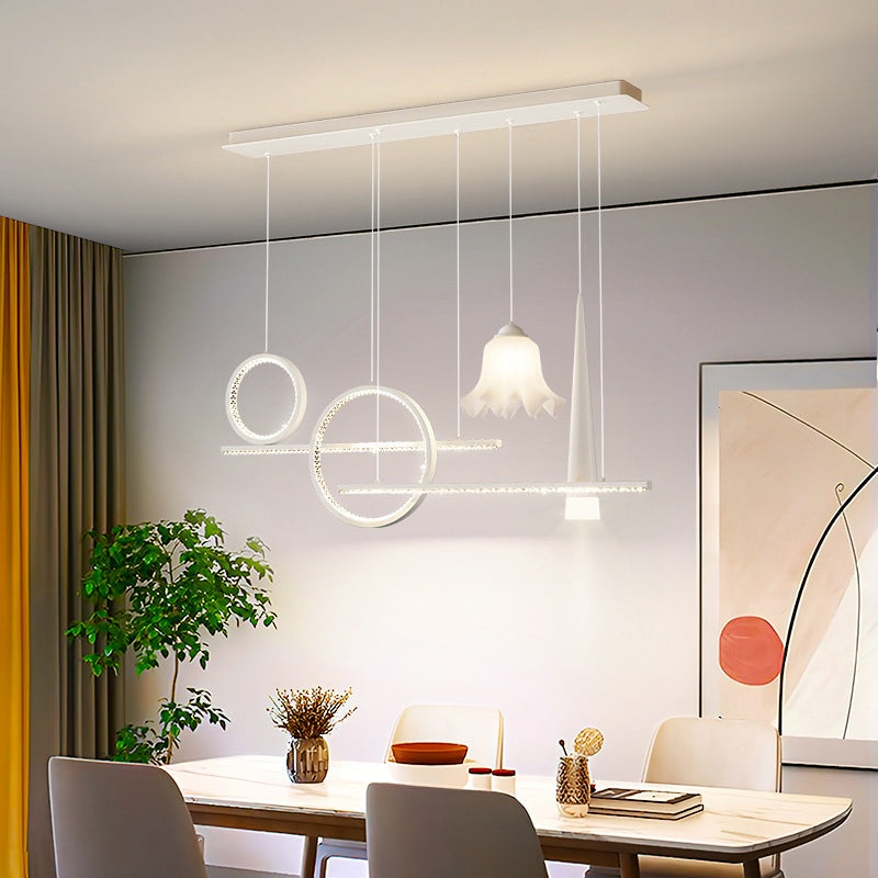 Contemporary Luxury Geometric Ring Glass Ball Shade LED Chandelier Island Light For Living Room