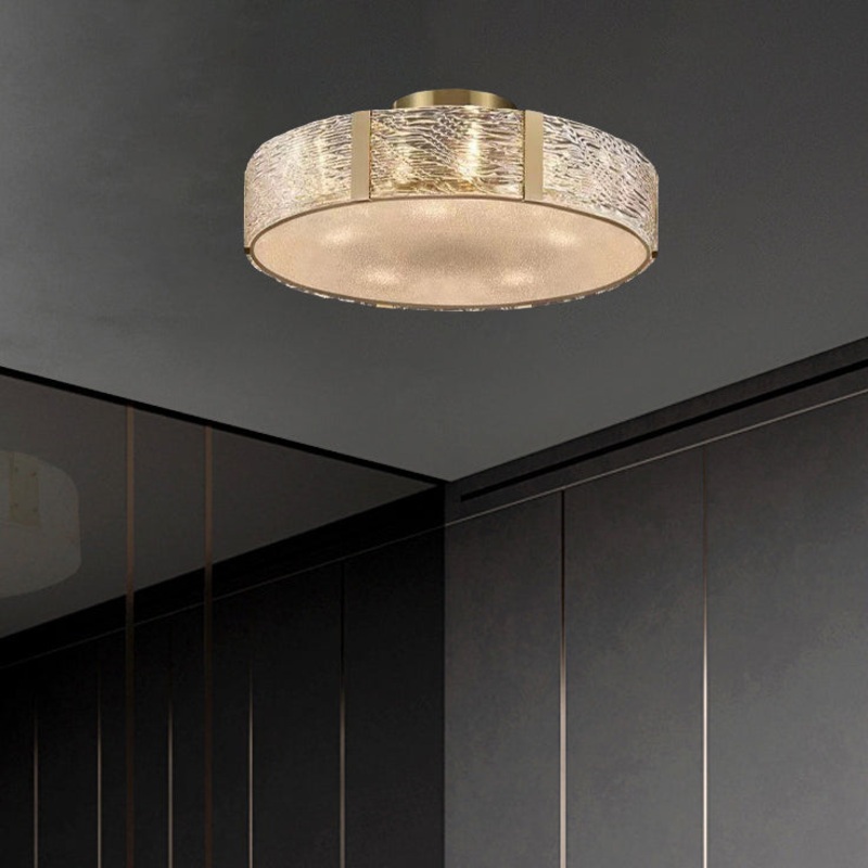 Contemporary Luxury Round Brass Glass 5/9/12 Light Semi-Flush Mount Ceiling Light For Living Room