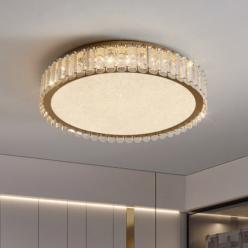 Contemporary Luxury Round Crystal Stainless Steel LED Flush Mount Ceiling Light For Bedroom
