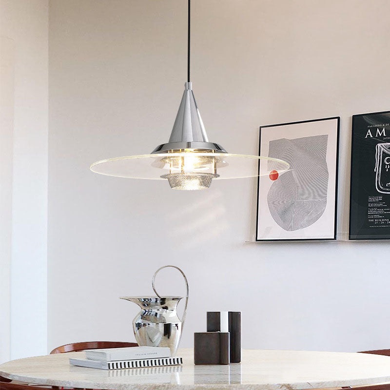 Contemporary Scandinavian Disc Tapered Iron Glass 1-Light Pendant Light For Bedroom