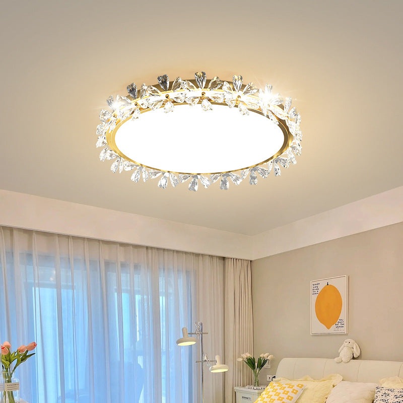 Modern Luxury Iron Acrylic Plastic Round Flower LED Flush Mount Ceiling Light For Bedroom