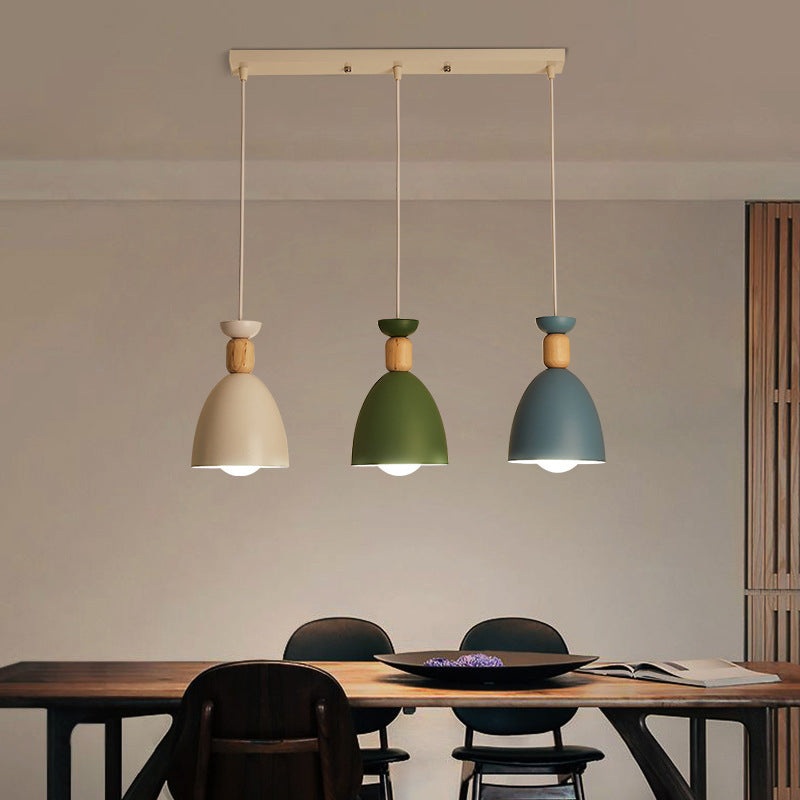 Modern Minimalist Round Cone Iron Wood 1/3 Light Island Light Chandelier For Dining Room