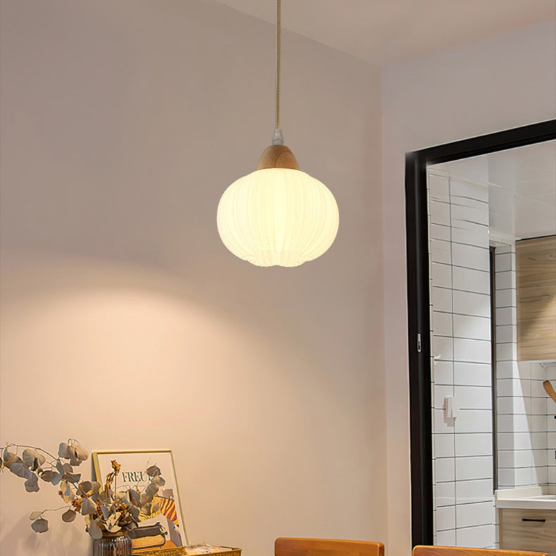 Traditional Vintage Flower Wood Acrylic 1-Light Pendant Light For Living Room