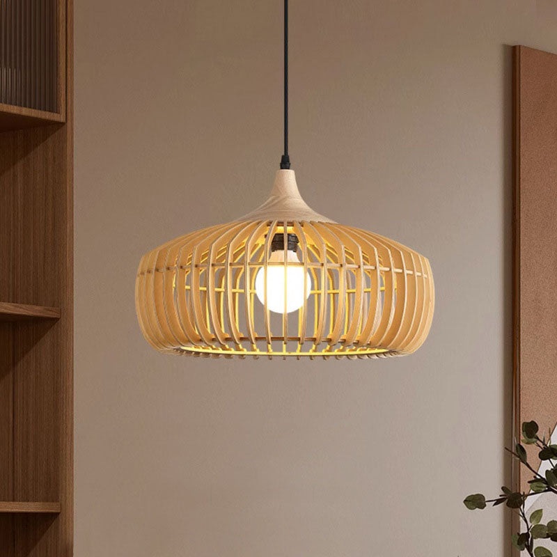Traditional Vintage Round Lantern Wood 1-Light Pendant Light For Living Room