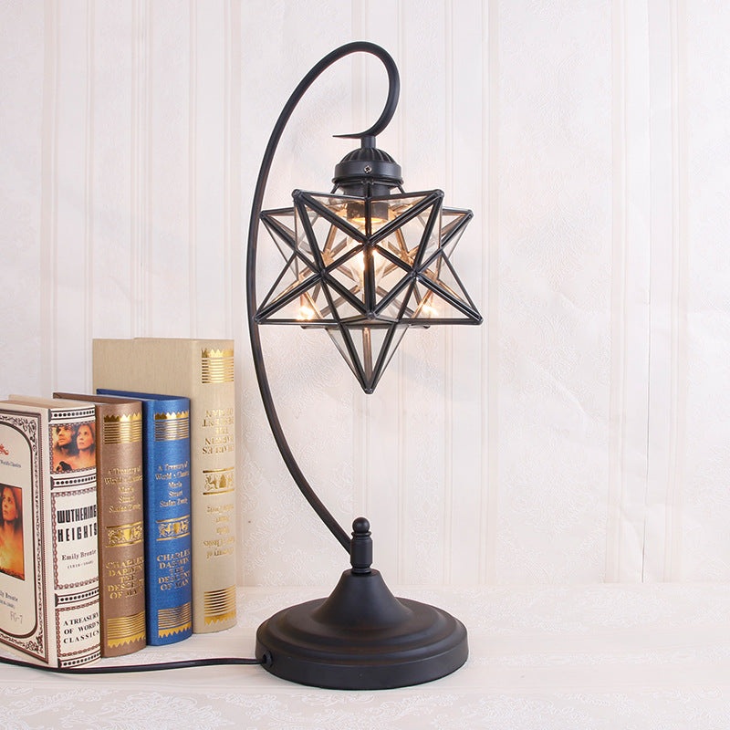 Contemporary Creative Pentagram Iron Glass 1-Light Table Lamp For Bedroom