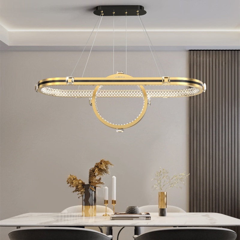 Contemporary Luxury Aluminum Acrylic Oval Ring LED Island Light Chandelier For Dining Room