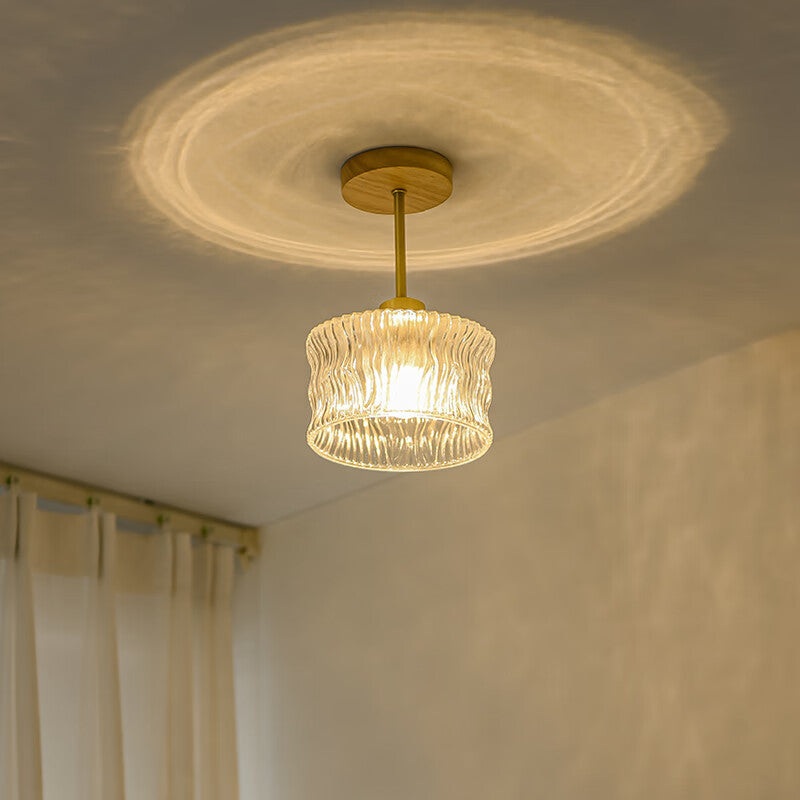 Contemporary Luxury Flower Copper Glass 1-Light Semi-Flush Mount Ceiling Light For Hallway