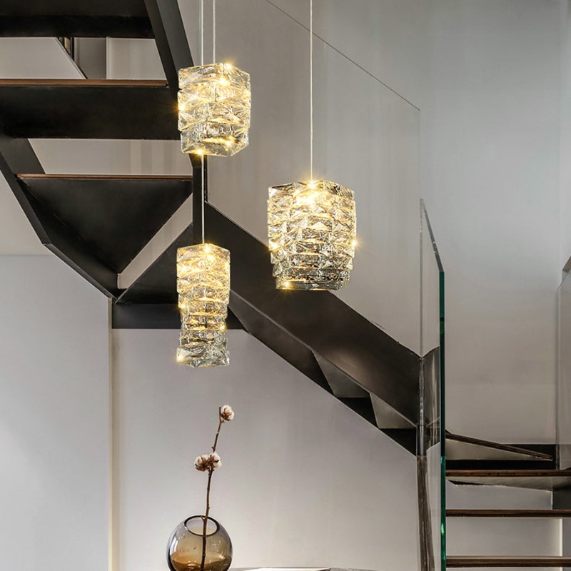 Contemporary Luxury Stainless Steel Crystal Stone LED Pendant Light For Living Room