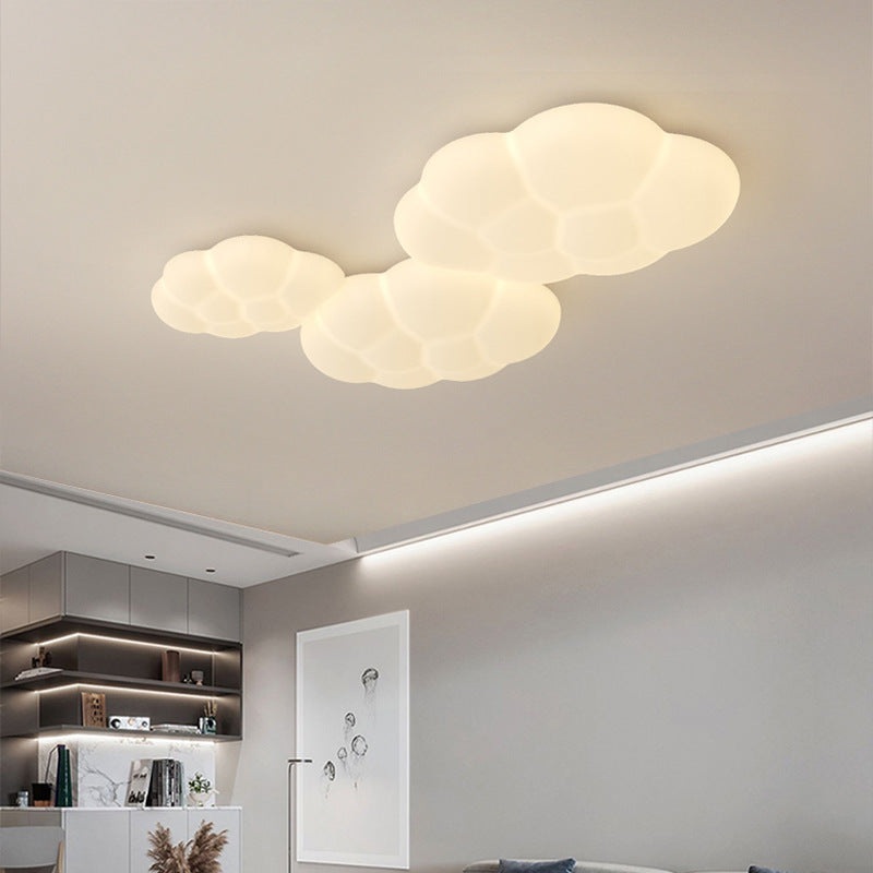 Contemporary Scandinavian Iron PE Cloud Shade LED Flush Mount Ceiling Light For Bedroom