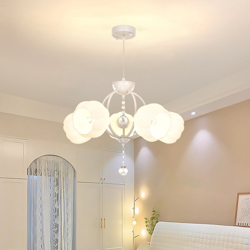 Modern Art Deco Crystal Glass Flower Shade 3/5-Light Chandelier For Living Room