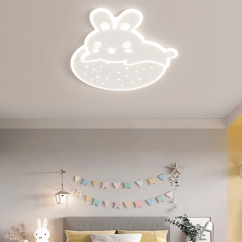 Modern Art Deco Snail Panda Rabbit Round Acrylic Iron LED Flush Mount Ceiling Light For Bedroom