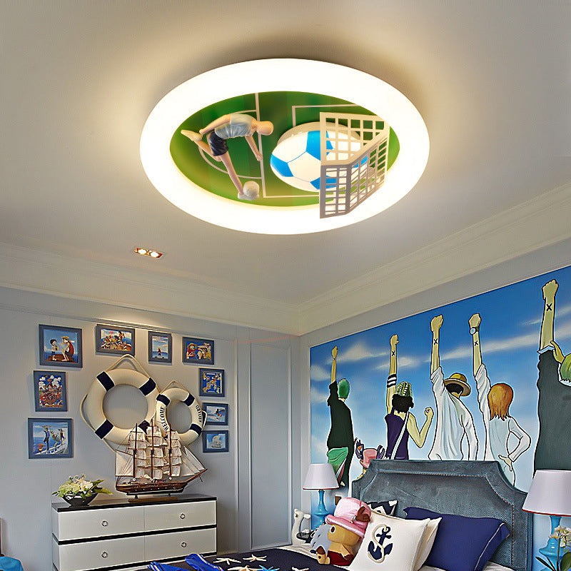 Modern Art Deco Soccer Round Acrylic Iron LED Flush Mount Ceiling Light For Living Room