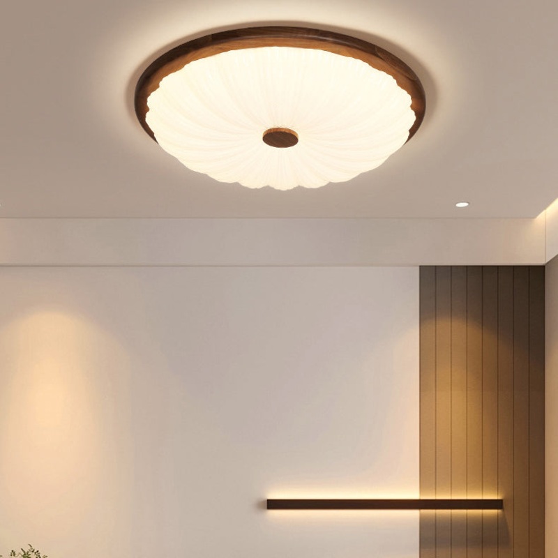 Modern Minimalist Flower Round Walnut Acrylic LED Flush Mount Ceiling Light For Living Room