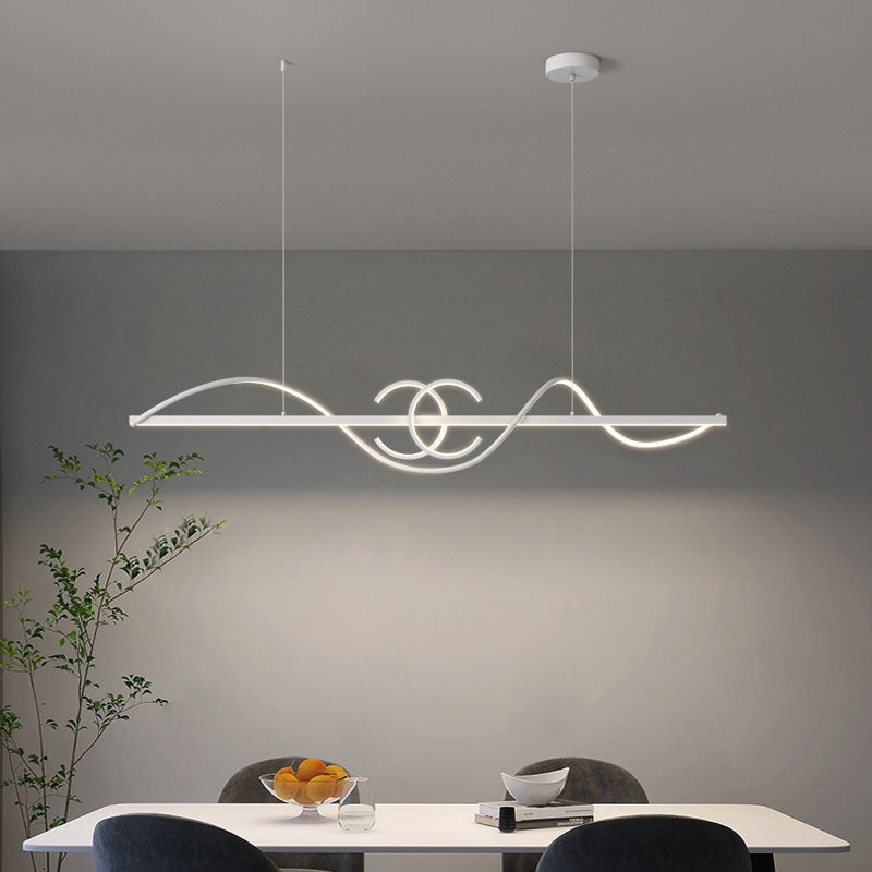 Modern Minimalist Wave Strip Line Iron Aluminum PC LED  Island Light Chandeliers For Dining Room