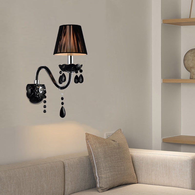 Traditional European Round Table Petal Shaped Crystal Glass 1/2 Light Wall Sconce Lamp For Living Room