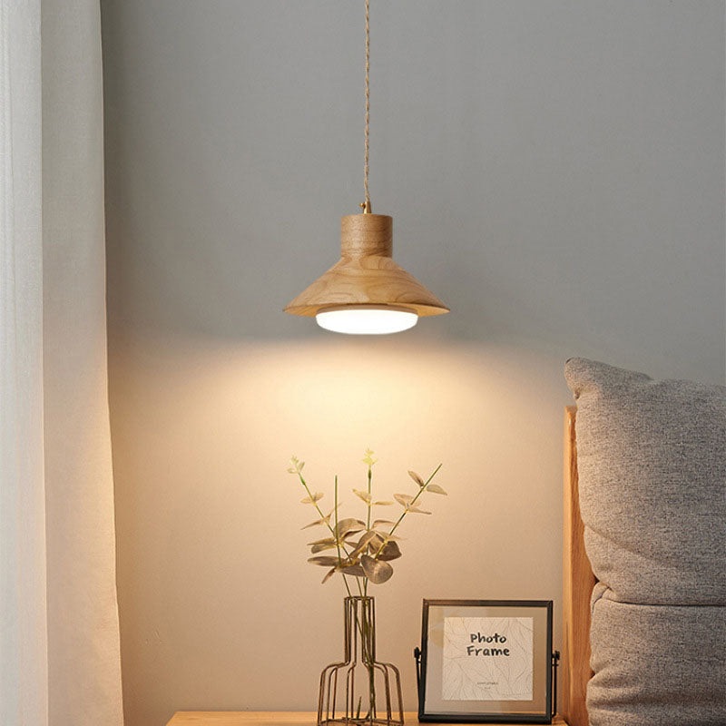 Traditional Japanese Bowl Conic Rubber Wood 1/2/3 Light Pendant Light Chandeliers For Dining Room