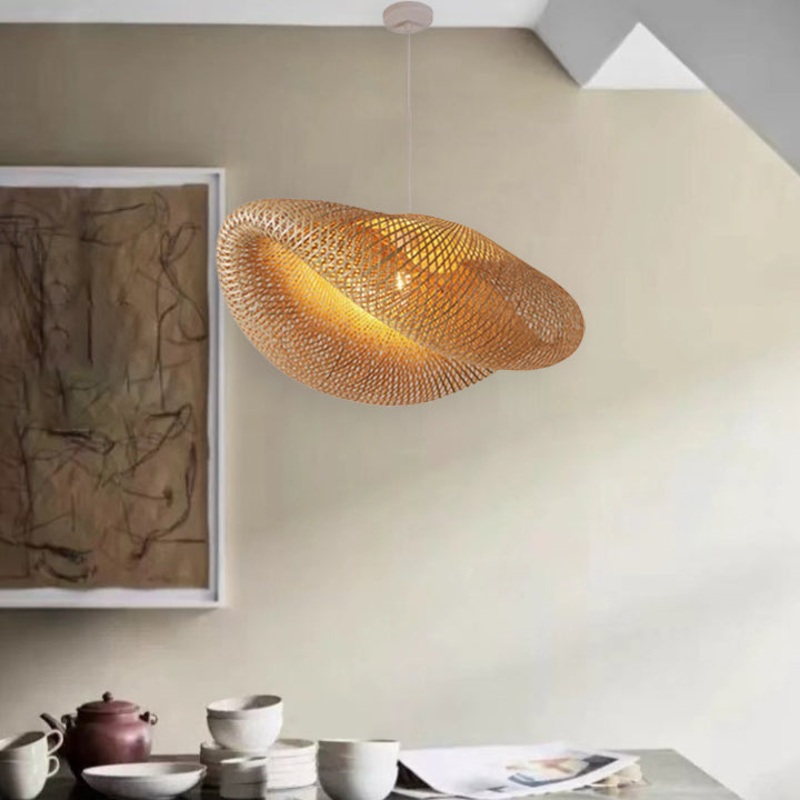 Traditional Rustic Shell Bamboo 1-Light Pendant Light For Living Room