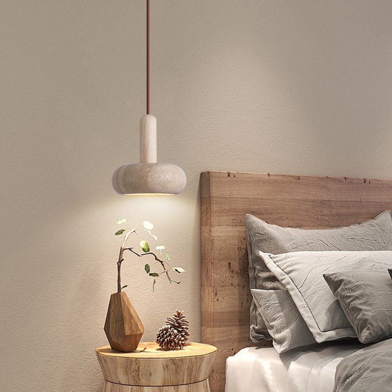 Traditional Vintage Round Mantle Cylinder Marble LED Pendant Light For Living Room