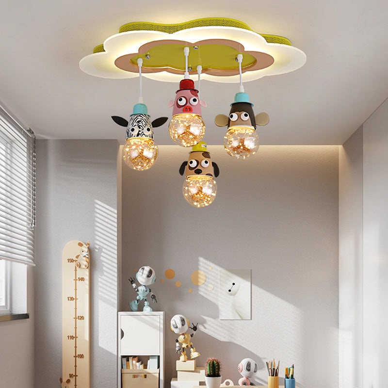 Modern Art Deco Cartoon Clouds Glass Iron LED Flush Mount Ceiling Light For Living Room