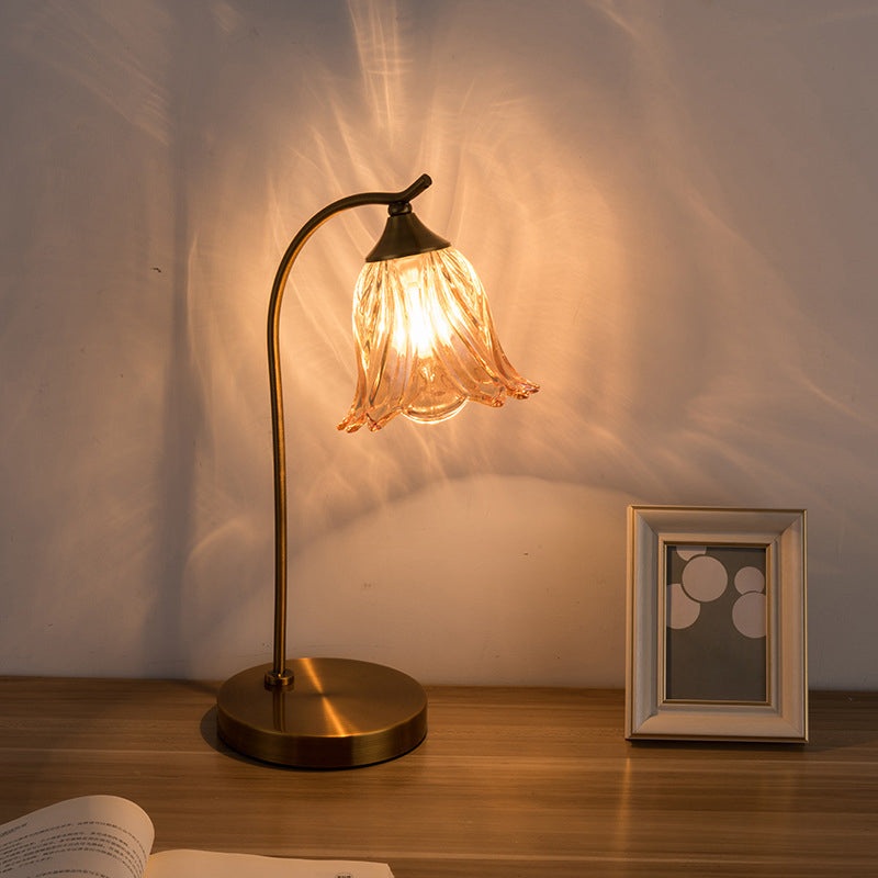 Modern Art Deco Round Flower Shaped Metal Glass 1-Light Table Lamp For Bedroom
