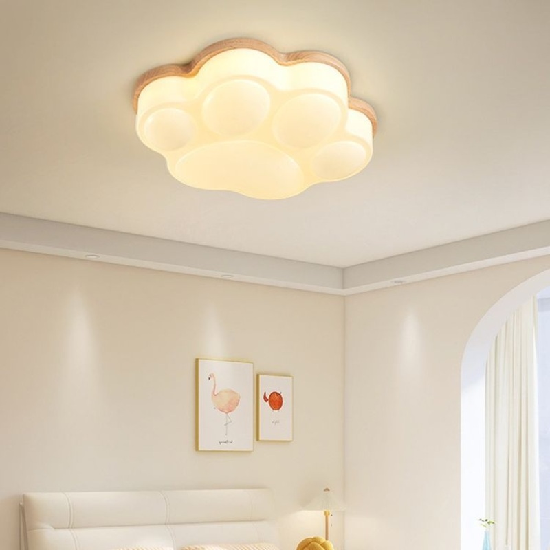Modern Minimalist Cat's Paw Shaped Rubberwood Acrylic LED Flush Mount Ceiling Light For Bedroom