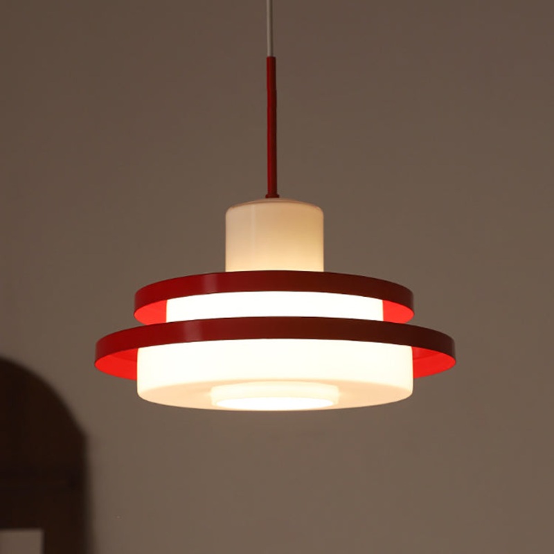 Traditional Vintage Round Cylinder Glass Iron 1-Light Pendant Light For Living Room