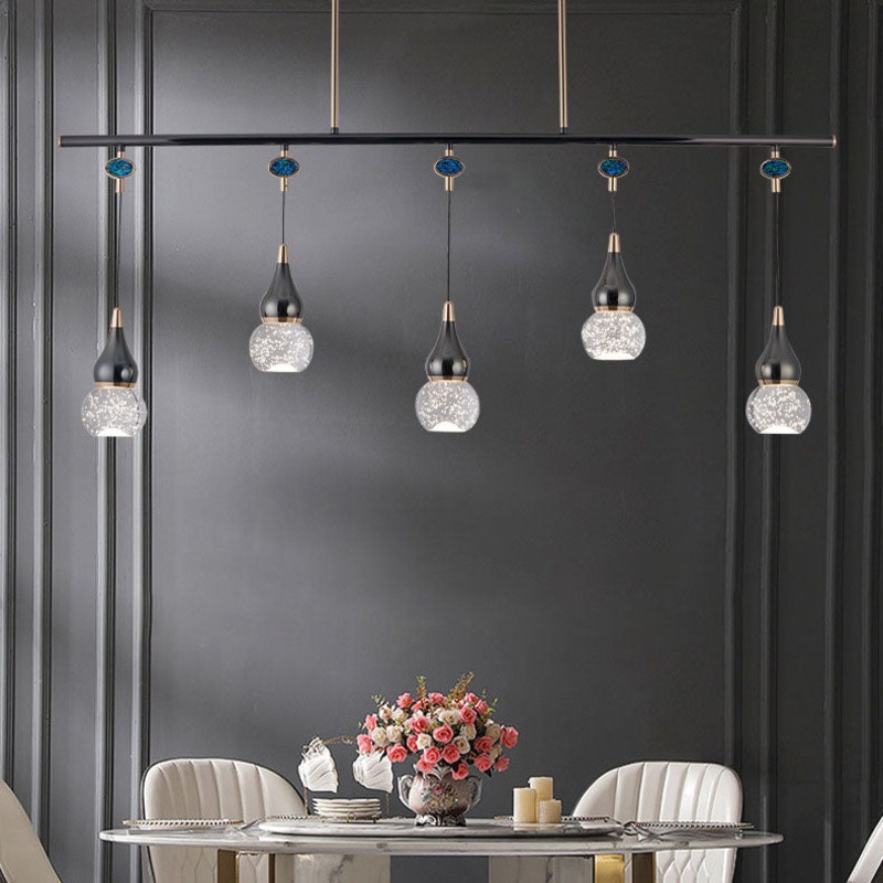 Contemporary Nordic Long Gourd Aluminum Iron Bubble Crystal LED Island Light Chandelier For Dining Room