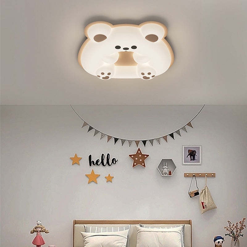 Modern Art Deco Bunny Bear PC Iron LED Flush Mount Ceiling Light For Bedroom