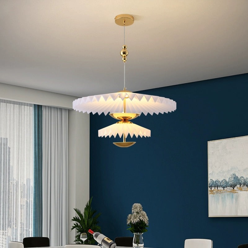 Modern Art Deco Pleated Round Acrylic Iron LED Chandelier For Living Room
