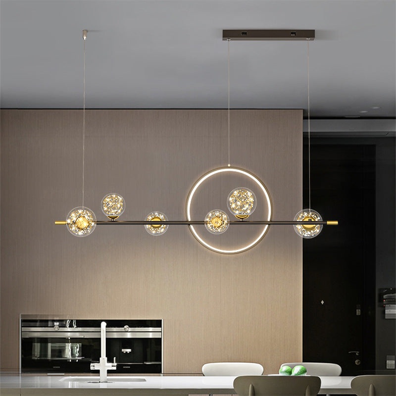 Modern Minimalist Long Orb Round Silicone Iron Glass LED Island Light Chandelier For Dining Room