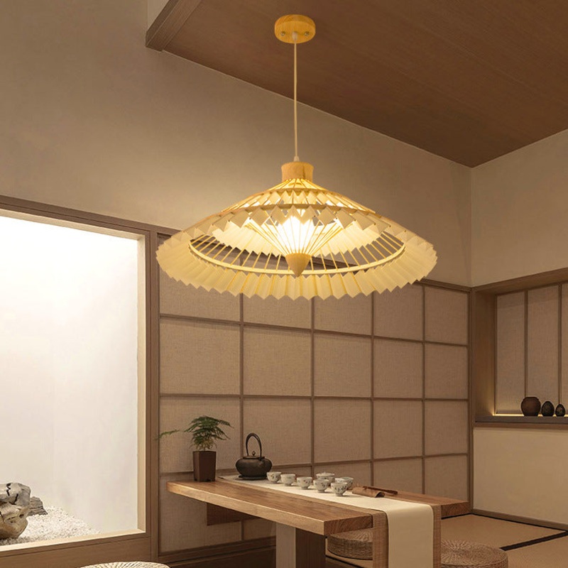 Traditional Chinese Bamboo Weaving Umbrella Shape 1-Light Pendant Light For Dining Room