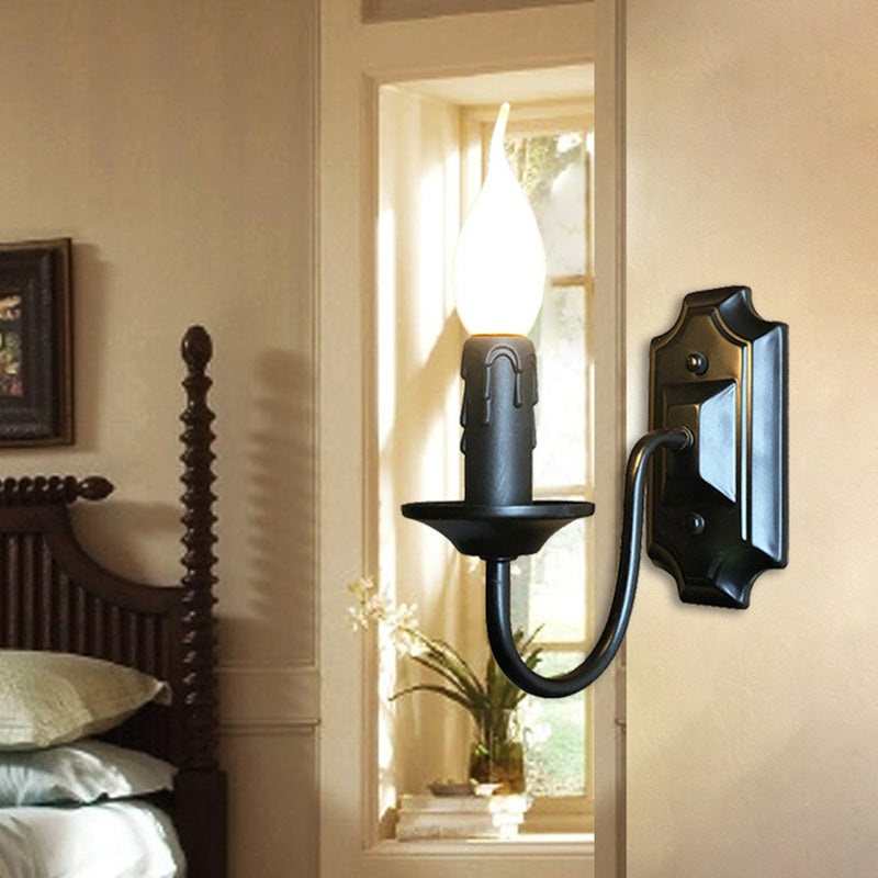 Traditional Rustic Iron Candlestick Holder 1-Light Wall Sconce Lamp For Hallway