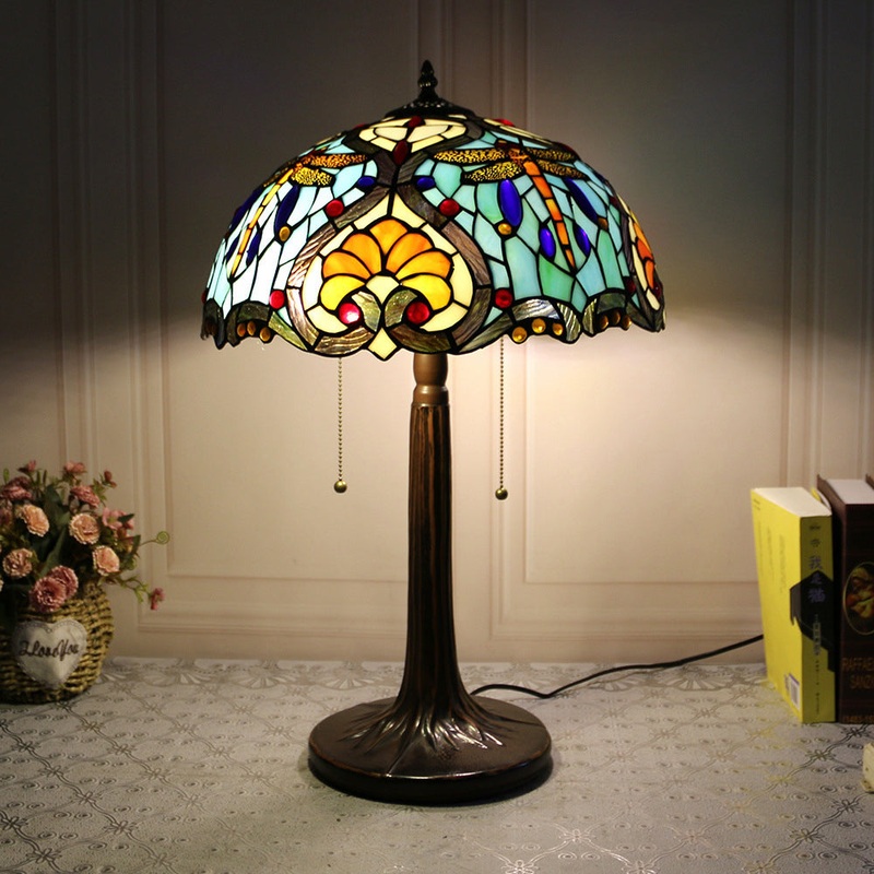 Traditional Rustic Round Resin Glass 2-Light Table Lamp For Bedroom