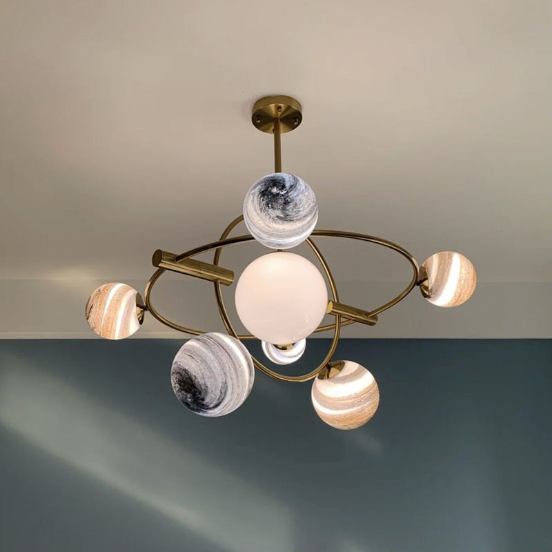 Contemporary Nordic DomePlanet Round Glass Iron 7/13 - Light Chandelier For Living Room