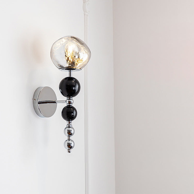 Contemporary Nordic Round Multi Orb Glass Wood Iron 1-Light Wall Sconce Lamp For Living Room