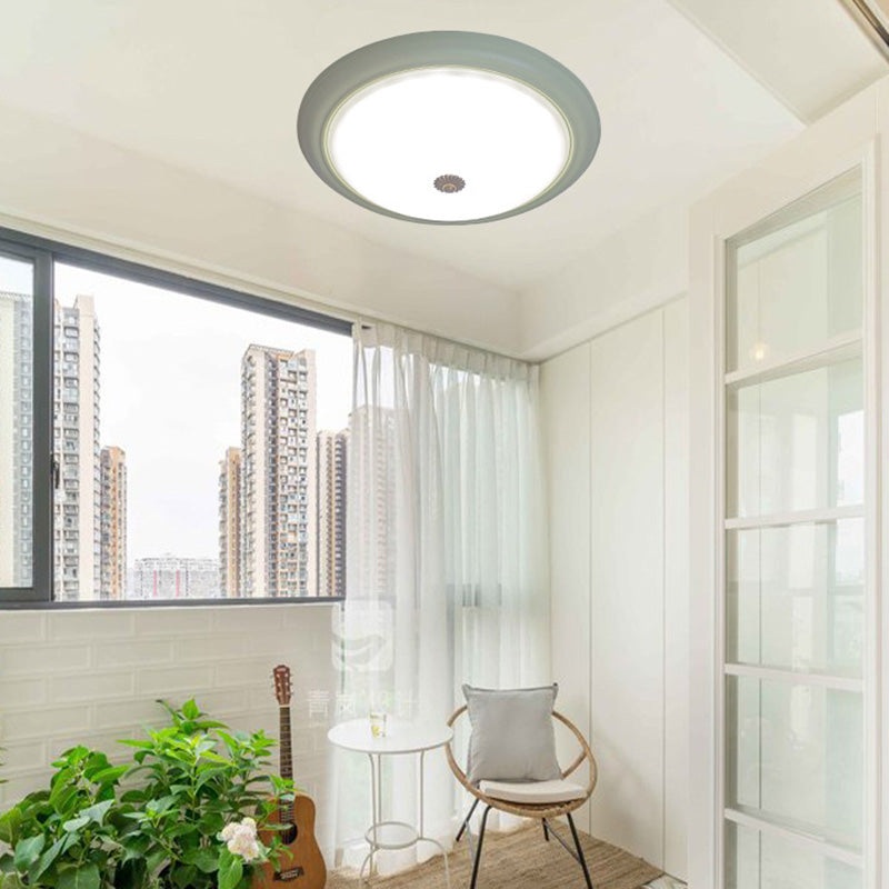 Contemporary Retro Iron Glass Round LED Flush Mount Ceiling Light For Bedroom
